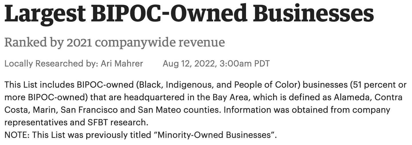 Largest Bay Area BIPOC Companies 2022