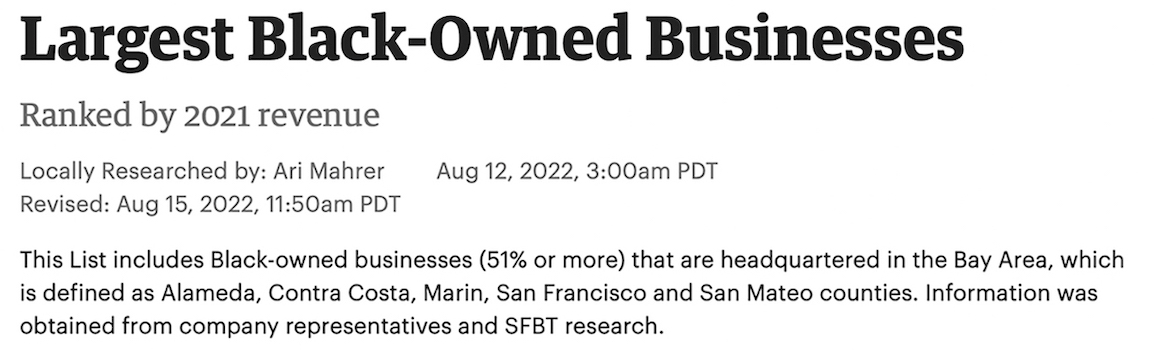 Largest Black Owned Bay Area Businesses 8/15/22